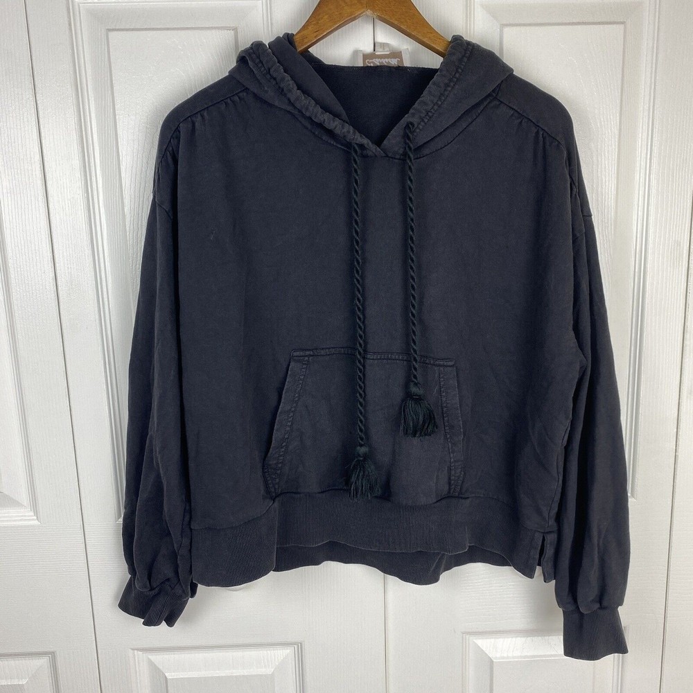 Cleobella M Jaidev Hoodie Black Pullover Anthropologie Sweatshirt Lounge Tassel